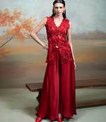 Rich red embroidered organza co ord set