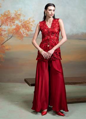 Rich red embroidered organza co ord set 3