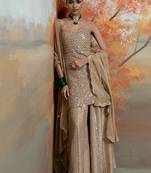 Beige gold embroidered raw silk kurta set