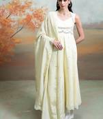 Butter yellow embroidered raw silk anarkali set