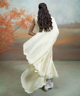 Butter yellow embroidered raw silk anarkali set 4