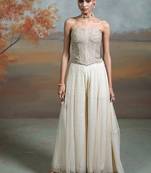 Beige ivory embroidered net co ord set