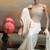 Beige ivory embroidered net co ord set