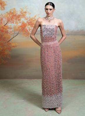 Dusty rose pink embroidered net co ord set 1