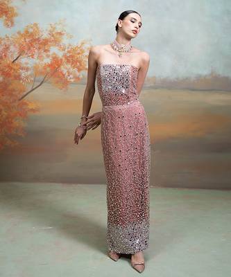 Dusty rose pink embroidered net co ord set 2