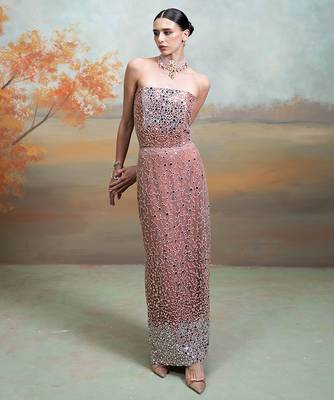 Dusty rose pink embroidered net co ord set 3