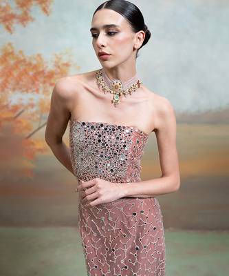 Dusty rose pink embroidered net co ord set 4
