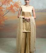 Metallic beige gold embroidered modal satin kurta set