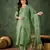 Floral embroidered silk v neck kurta trosuer & dupatta set