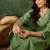 Floral embroidered silk v neck kurta trosuer & dupatta set