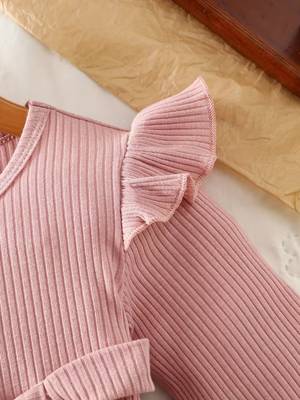 Pink ribbed ruffle bow fit & flare girls dress 4