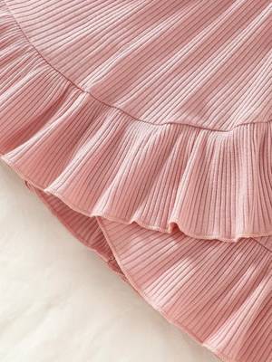 Pink ribbed ruffle bow fit & flare girls dress 5