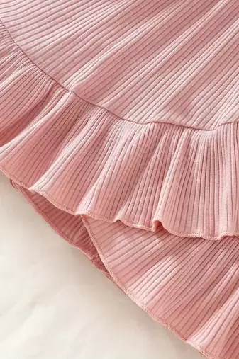 Pink ribbed ruffle bow fit & flare girls dress