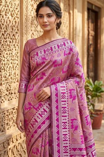 New Designer Banarasi Soft Silk Woven Saree With Blouse Set For Women's 