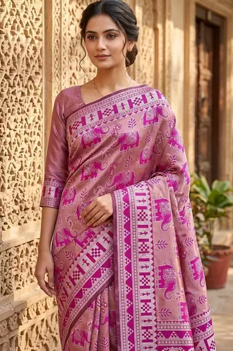 New Designer Banarasi Soft Silk Woven Saree With Blouse Set For Women's 