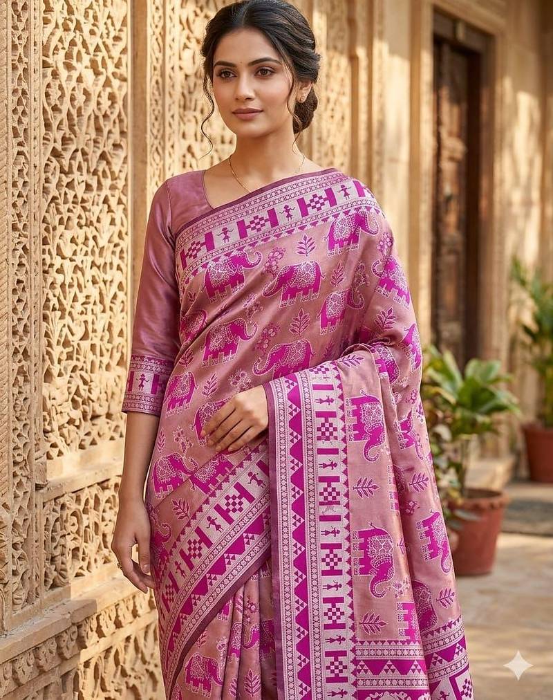 New Designer Banarasi Soft Silk Woven Saree With Blouse Set For Women's 