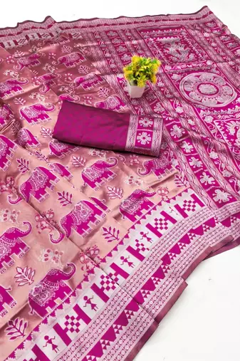 New Designer Banarasi Soft Silk Woven Saree With Blouse Set For Women's 