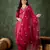 Floral embroidered silk v neck kurta trosuer & dupatta set
