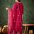 Floral embroidered silk v neck kurta trosuer & dupatta set