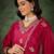 Floral embroidered silk v neck kurta trosuer & dupatta set