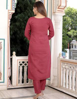 Floral embroidered rayon round neck kurta trosuer & dupatta set 2