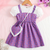 Purple floral print puff sleeve fit & flare girls dress with heart sling bag
