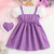 Purple floral print puff sleeve fit & flare girls dress with heart sling bag