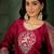 Floral embroidered silk round neck kurta trosuer & dupatta set