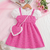 Pink floral print puff sleeve fit & flare girls dress with heart sling bag