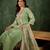 Floral embroidered silk round neck kurta trosuer & dupatta set