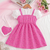 Pink floral print puff sleeve fit & flare girls dress with heart sling bag