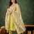Floral embroidered silk round neck kurta trosuer & dupatta set
