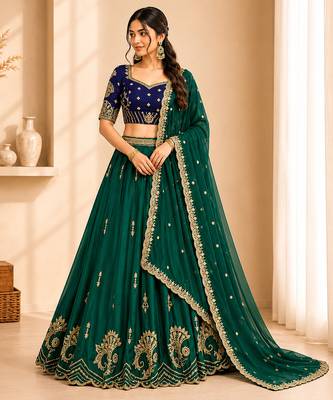 GREEN COLOR Rangoli Silk Lehenga Choli with Sequins Embroidery Dupatta 1