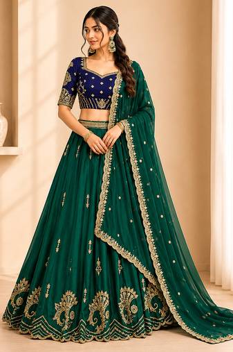 GREEN COLOR Rangoli Silk Lehenga Choli with Sequins Embroidery Dupatta