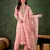 Floral embroidered silk round neck kurta trosuer & dupatta set