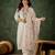 Floral embroidered silk round neck kurta trosuer & dupatta set