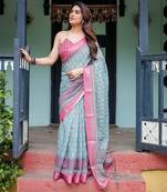 sky blue colour Ready to wear saree with unstitched blouse