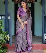 purple colour Ready to wear saree with unstitched blouse