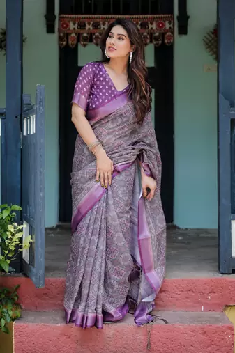 purple colour Ready to wear saree with unstitched blouse