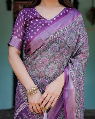 purple colour Ready to wear saree with unstitched blouse 4