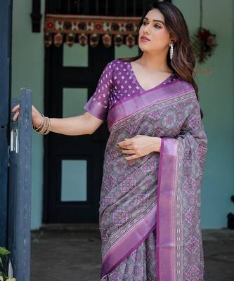 purple colour Ready to wear saree with unstitched blouse 5
