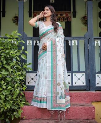 ivory colour Ready to wear saree with unstitched blouse 2