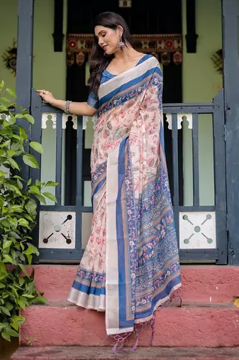 peach color Ready to wear saree with unstitched blouse