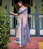 peach color Ready to wear saree with unstitched blouse