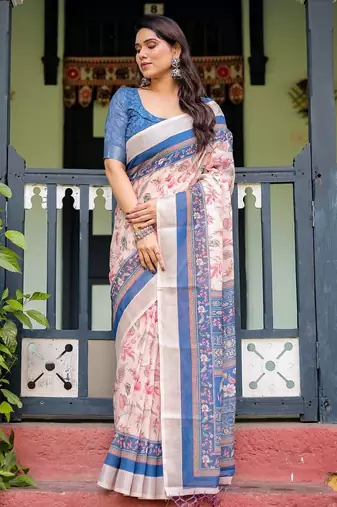 peach pre-stitched saree