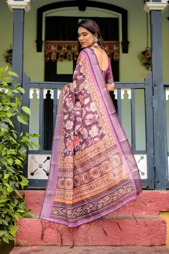 wine colour Ready to wear saree with unstitched blouse