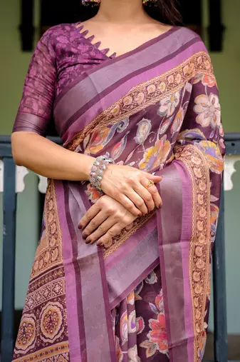 wine colour Ready to wear saree with unstitched blouse