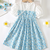 Blue floral print puff sleeve fit & flare girls dress with heart sling bag