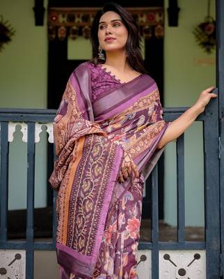 wine colour Ready to wear saree with unstitched blouse 4
