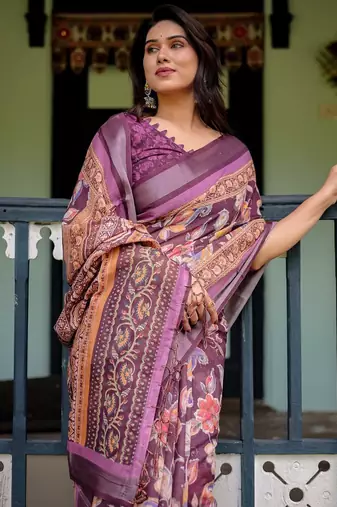 wine colour Ready to wear saree with unstitched blouse